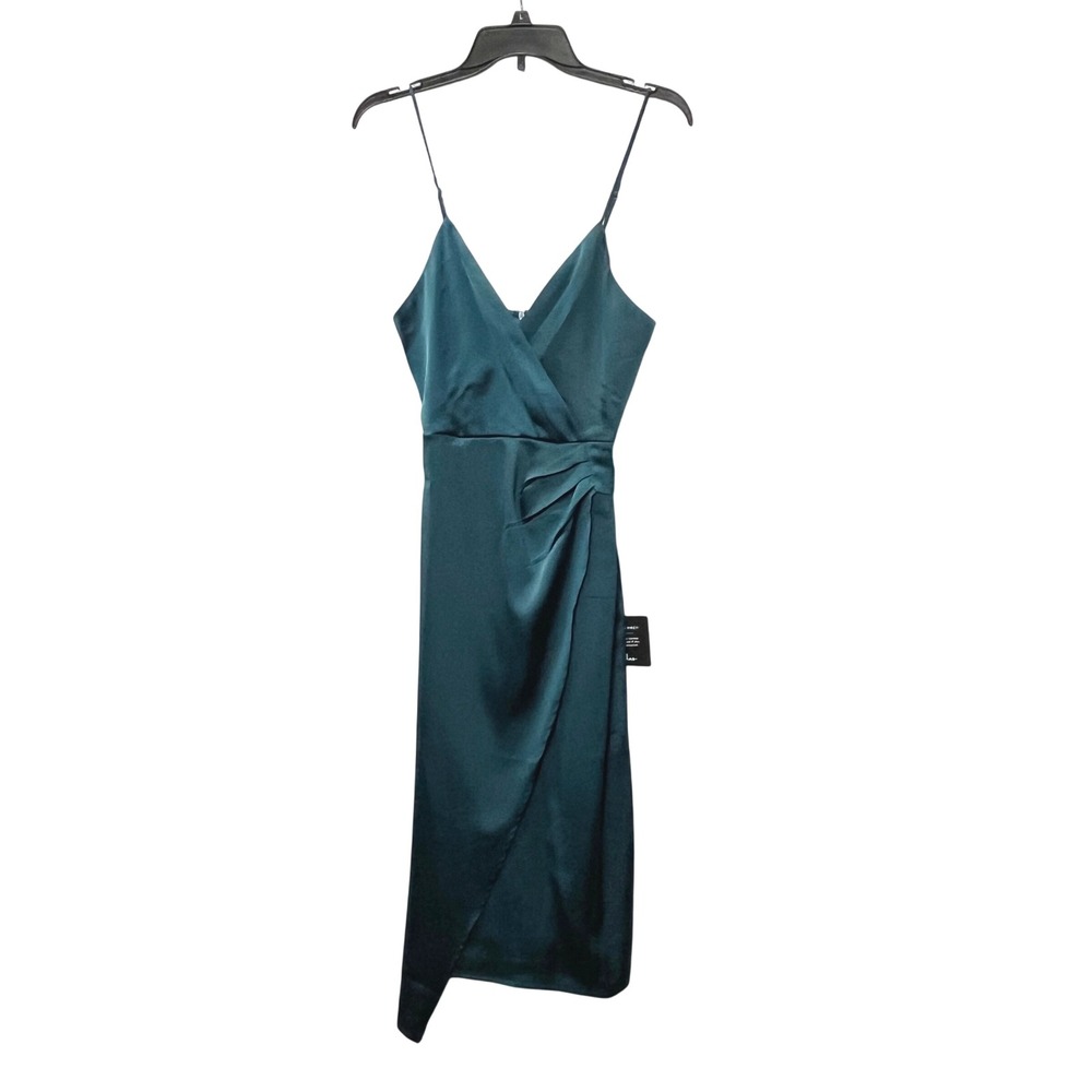 Lulus Women Quite Likely Teal Satin Wrap Dress XS Formal Cocktail Going Out HOCO
